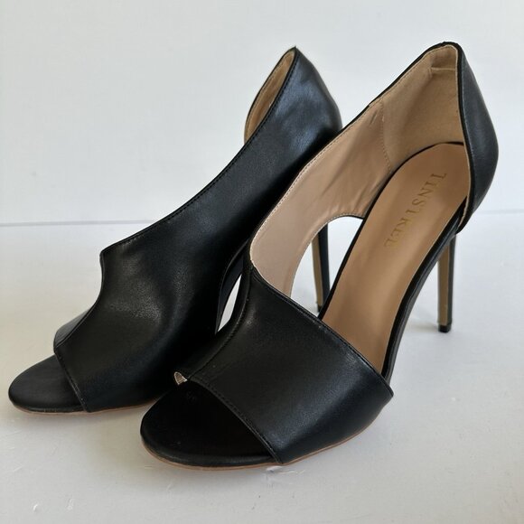 Tinstree Womens Dress Shoes US9 Leather Stiletto Heels Black Open Toe Party Glam - Picture 3 of 12